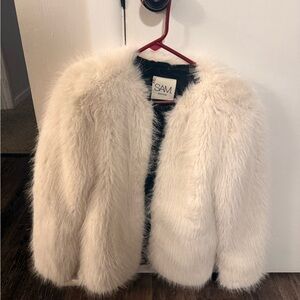 SAM Cream and Black Faux Fur Jacket